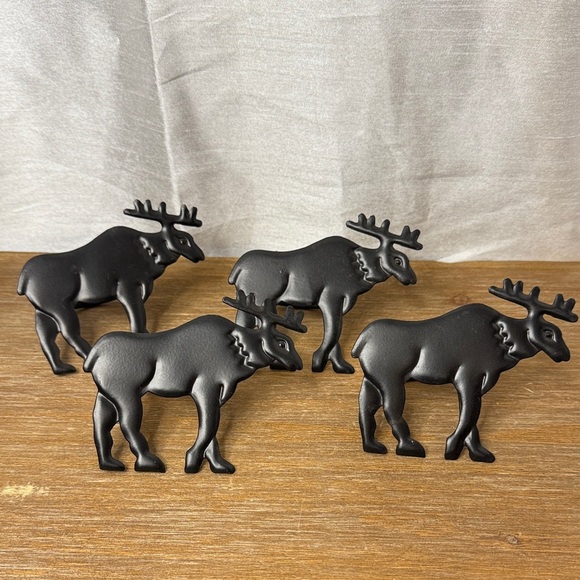 Napkin Rings Moose Caribou Elk Set of 4 Metal Black - Picture 1 of 5
